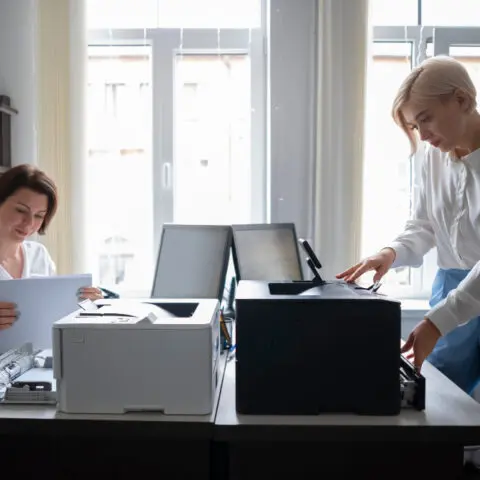 Modern office photocopiers in use