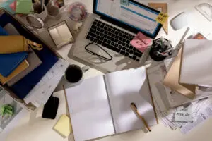 Image showing steps for organising an extremely messy office