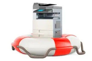 Illustration of a photocopier and printer safety with organised items