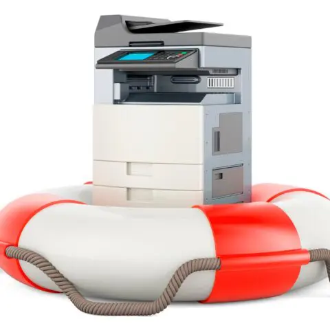 Illustration of a photocopier and printer safety with organised items