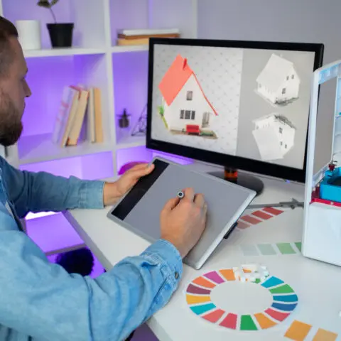 Hybrid Print Strategy: Graphic shows balanced home and office printing setup, maximising efficiency for two-day-office teams.