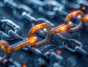 Managed Print Services shield secures chain link, illustrating defence against supply chain chaos. Maximise efficiency.