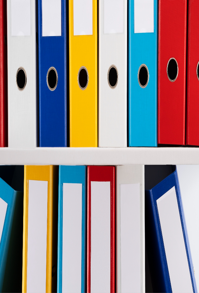 Organised filing system with colour-coded folders