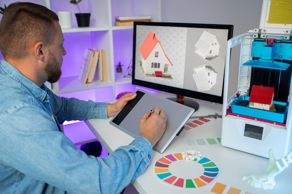 Hybrid Print Strategy: Graphic shows balanced home and office printing setup, maximising efficiency for two-day-office teams.