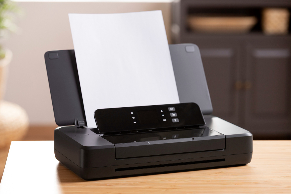 a desktop printer, revealing huge bills labelled "Hidden Business Print Costs," illustrating true costs. Maximise savings.