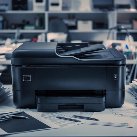 A modern office setting showing an old metal filing cabinet being phased out in favour of a sleek digital workstation where an AI-powered interface manages data, highlighting the digital document management benefits for SMEs in 2026.