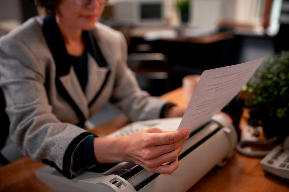 An office worker scans paper documents on a modern printer to establish scan to cloud workflows uk.